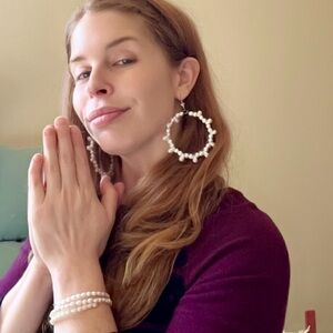 Elegant Pearl Hoop Earrings and Bracelet Set